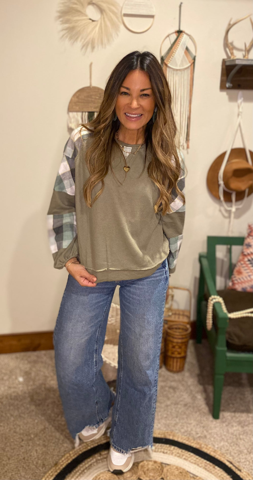 Mixed print pullover