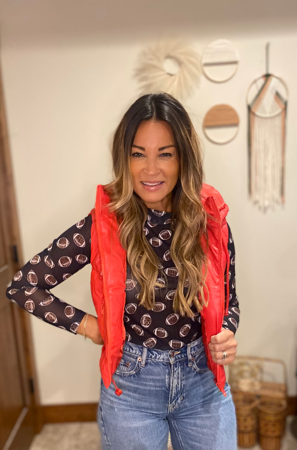 Red puffer vest