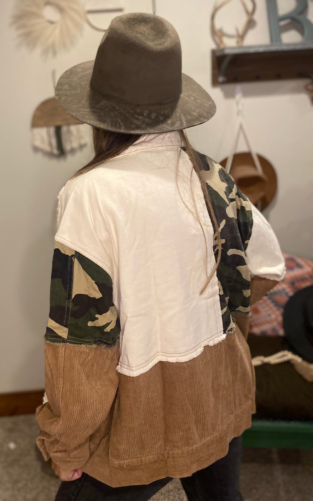 Mixed print shacket