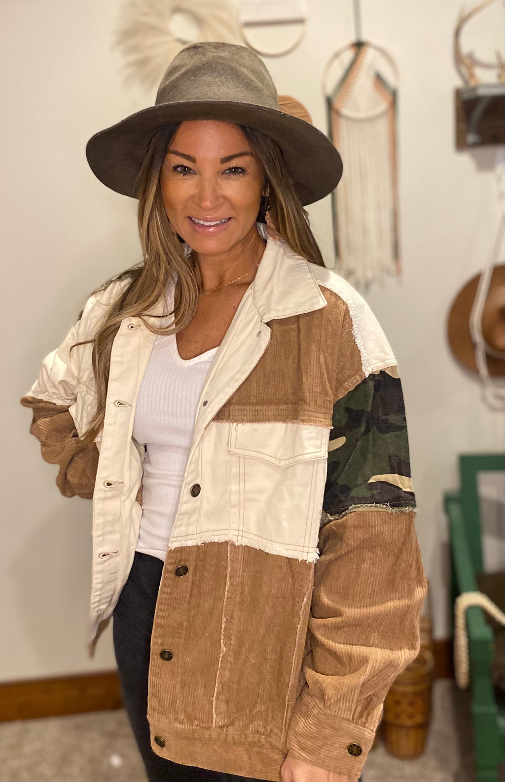 Mixed print shacket