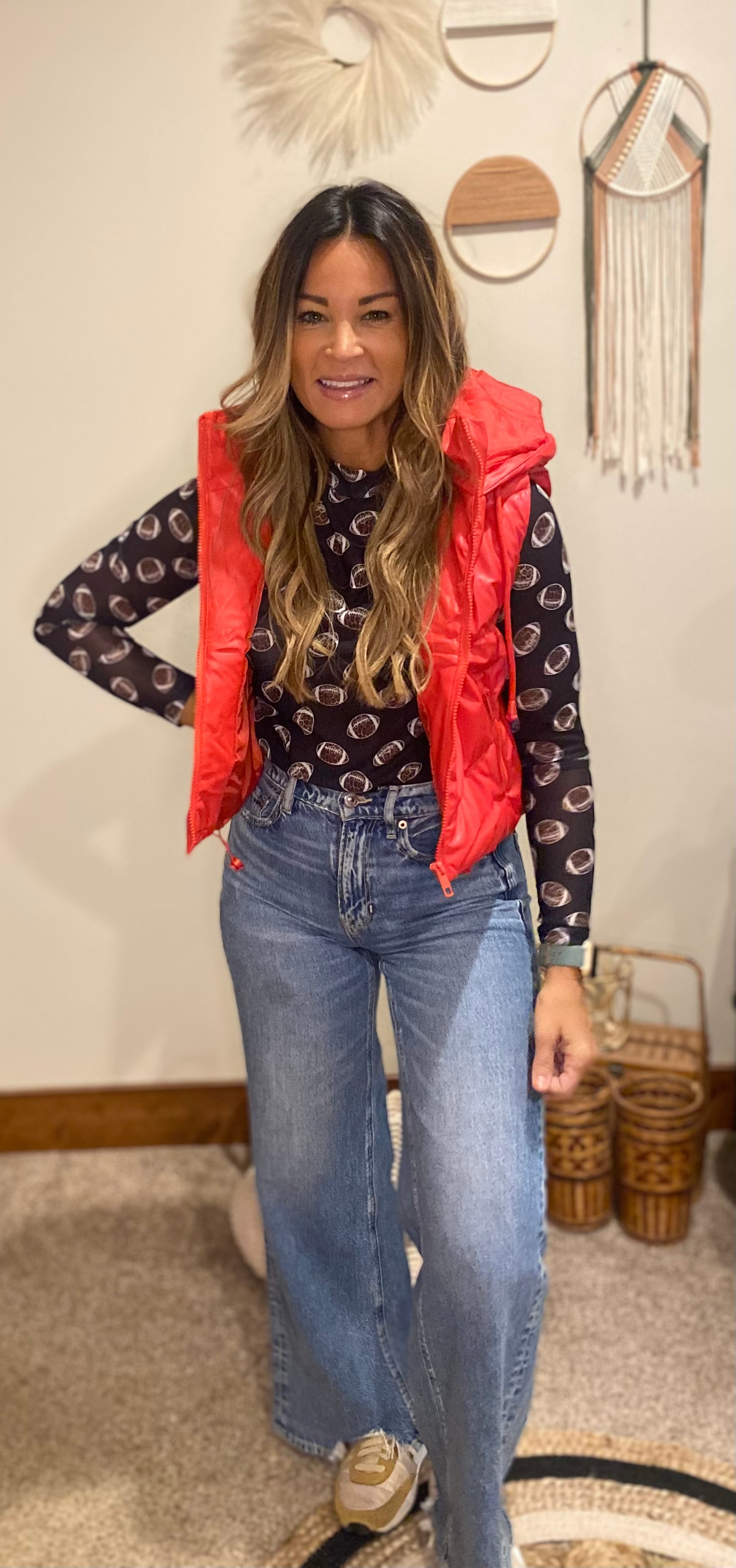 Red puffer vest