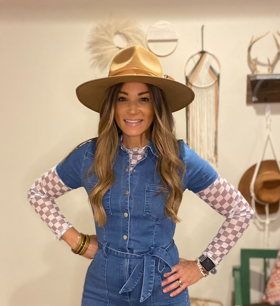 Gray and white checkered mesh/ mesh tops