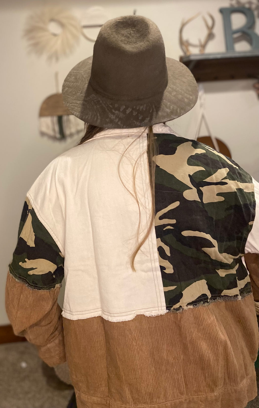 Mixed print shacket
