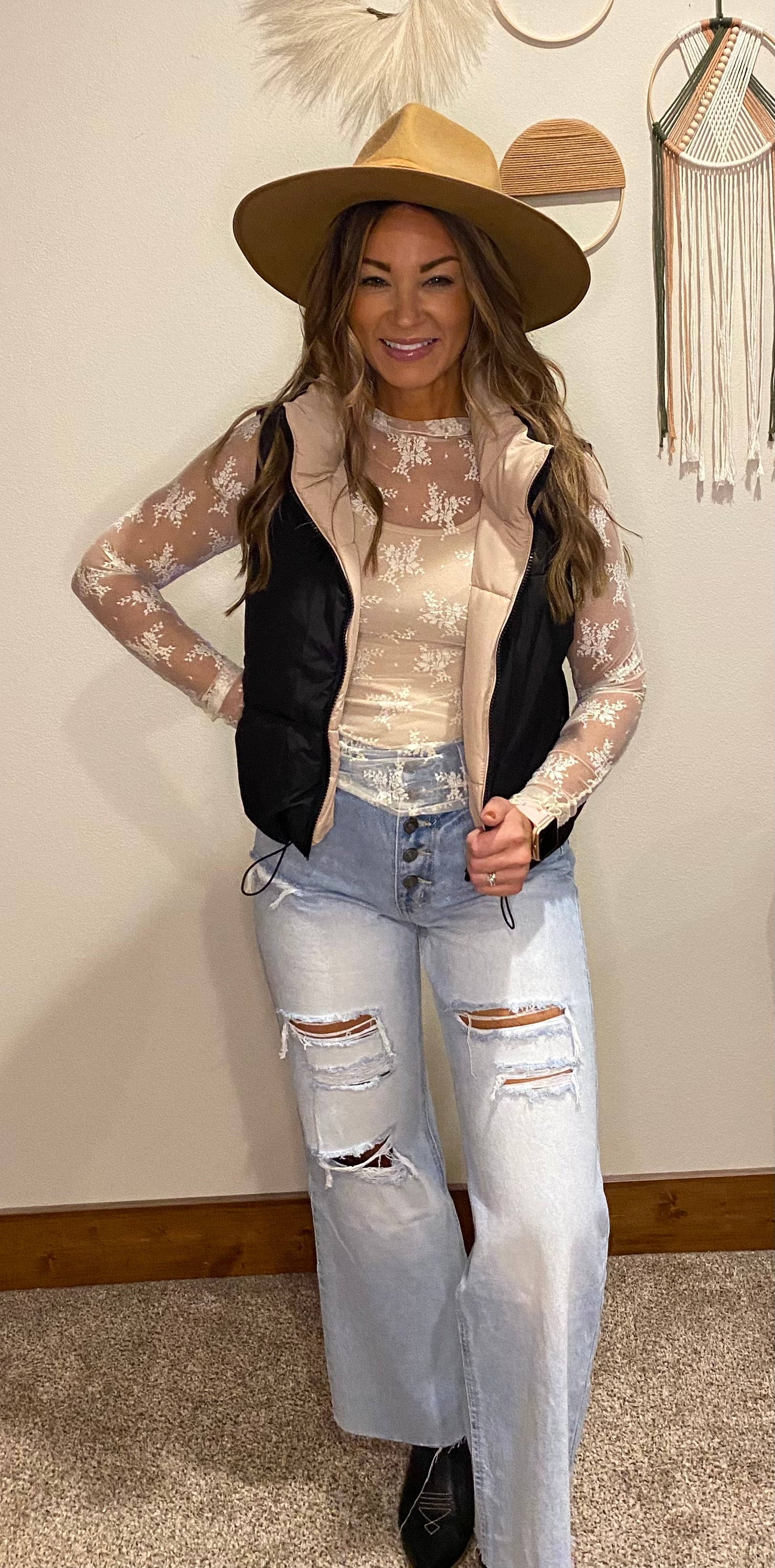 Magnolia vest / black and cream reversible