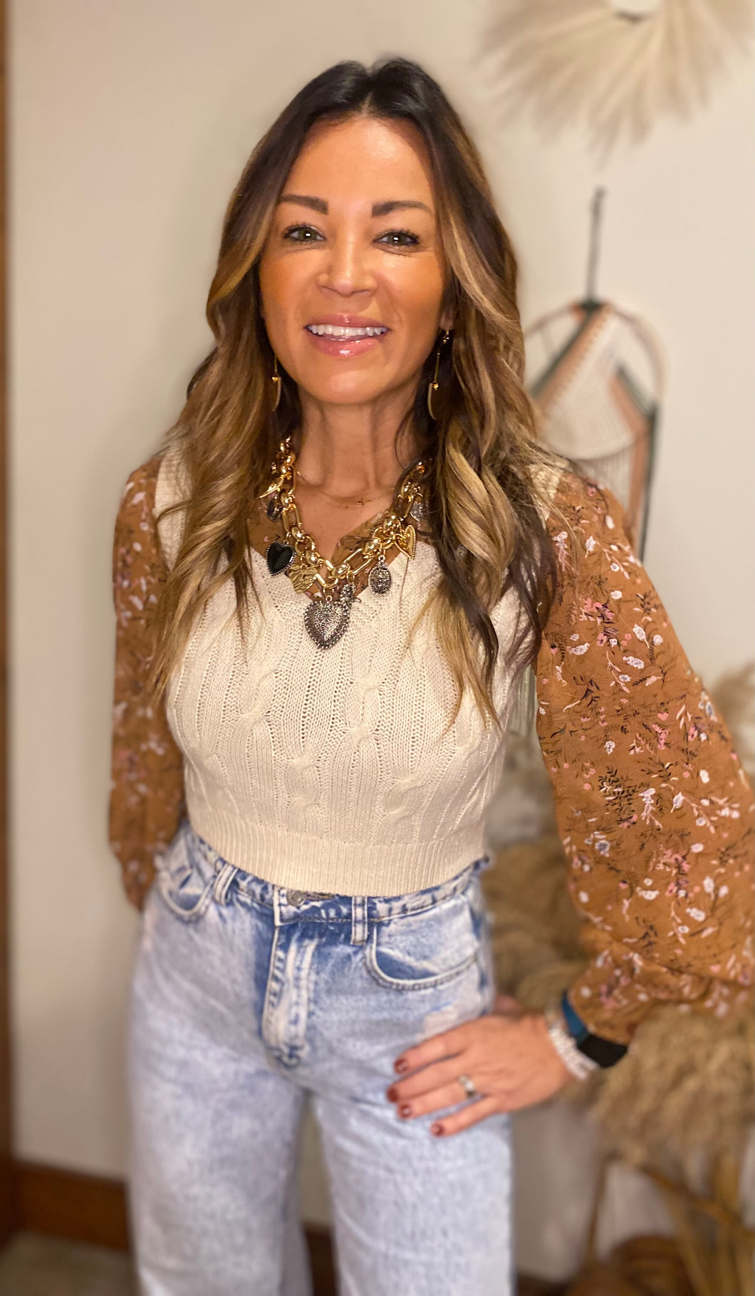 Chunky charm necklace/ mixed metal