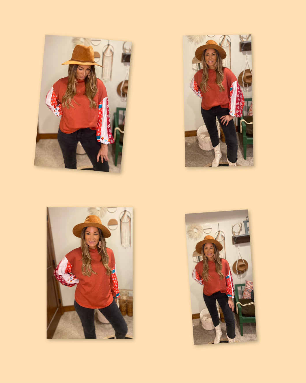 Mixed print sleeve top