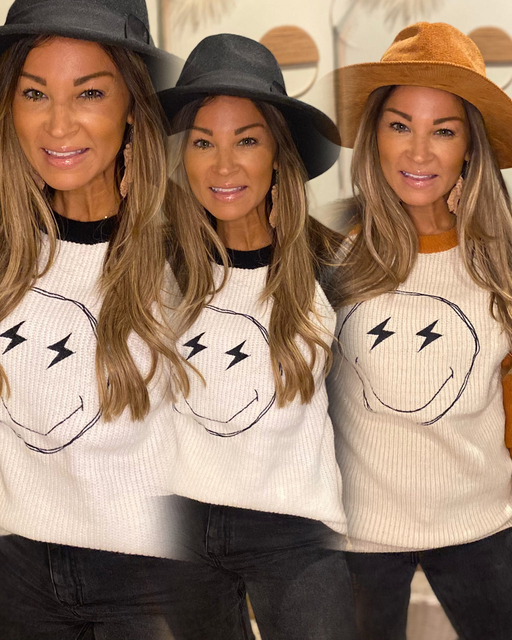 Smile knit sweater / black