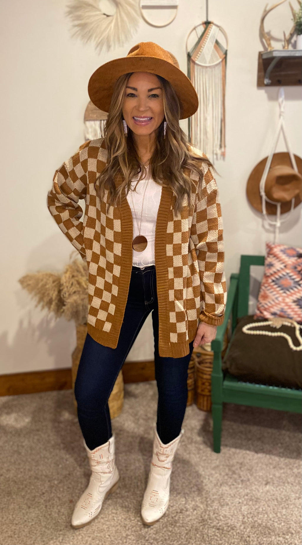 Brown checked cardigan