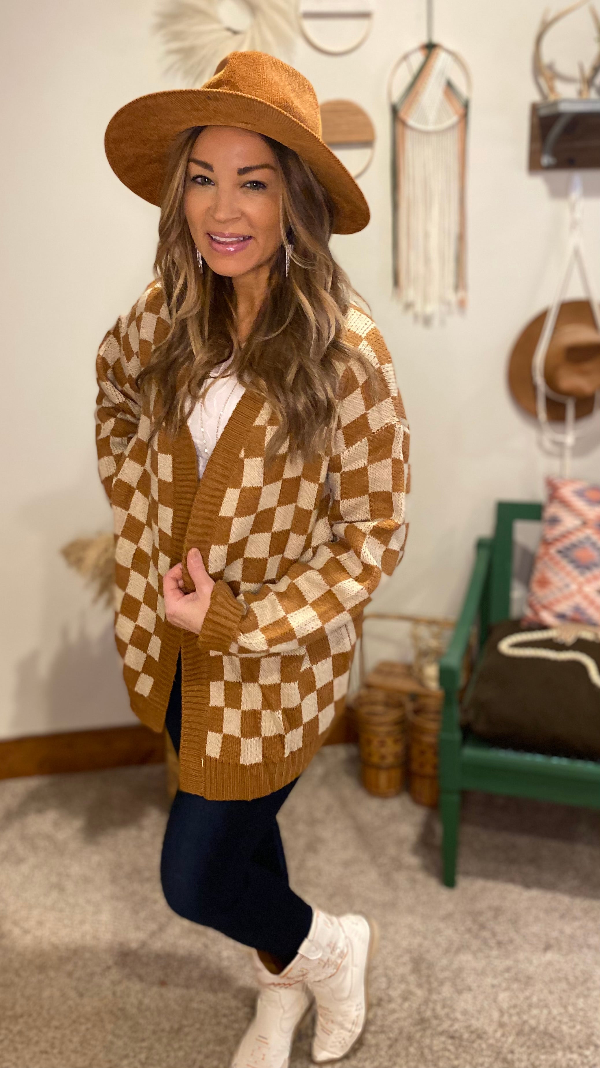 Brown checked cardigan