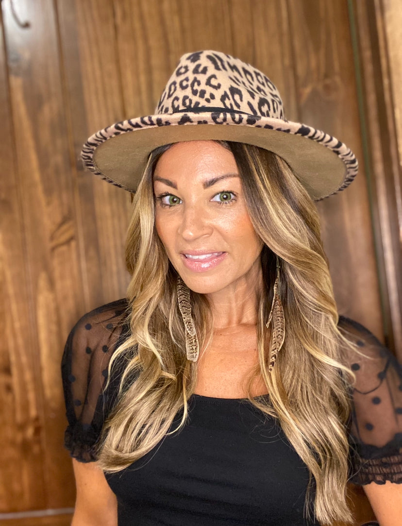 Leopard wide brim hat