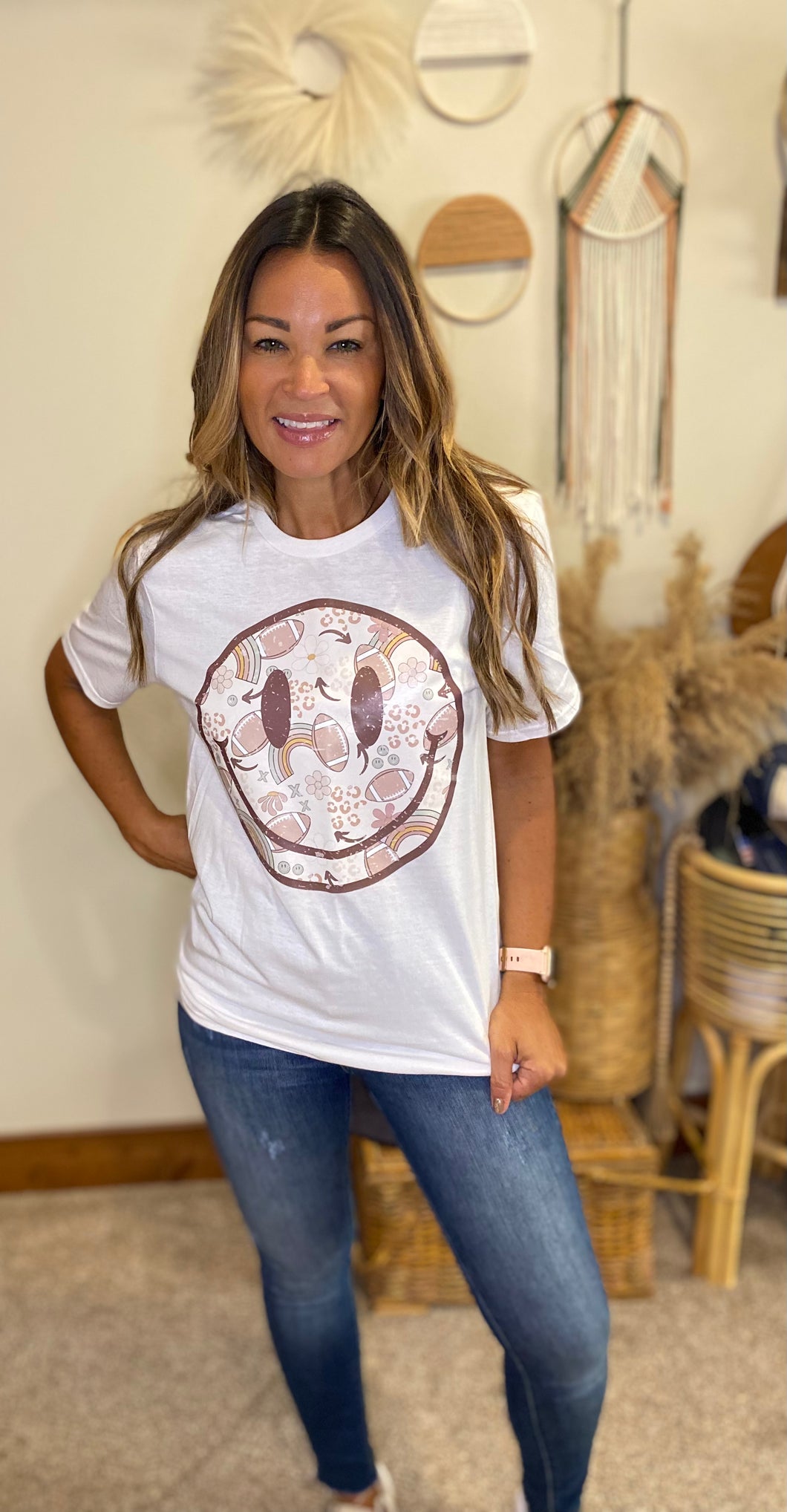 Football smiles screen print t shirt