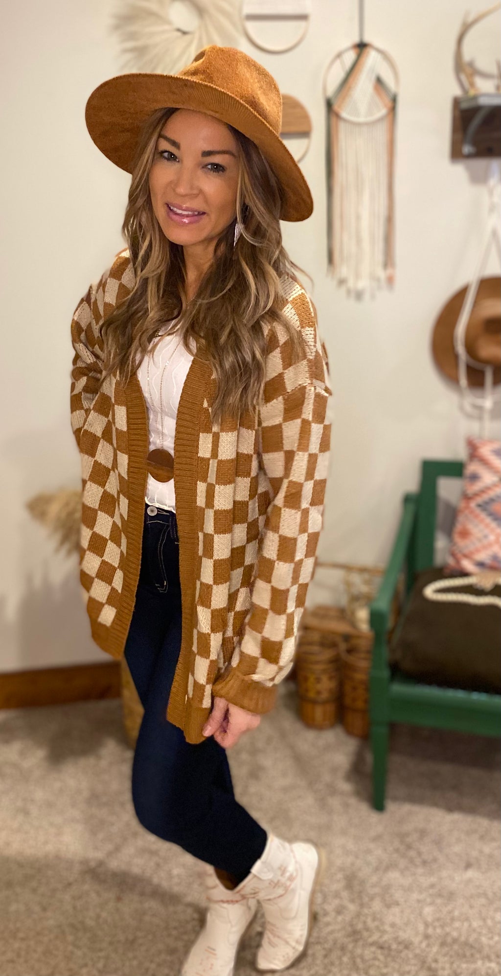 Brown checked cardigan