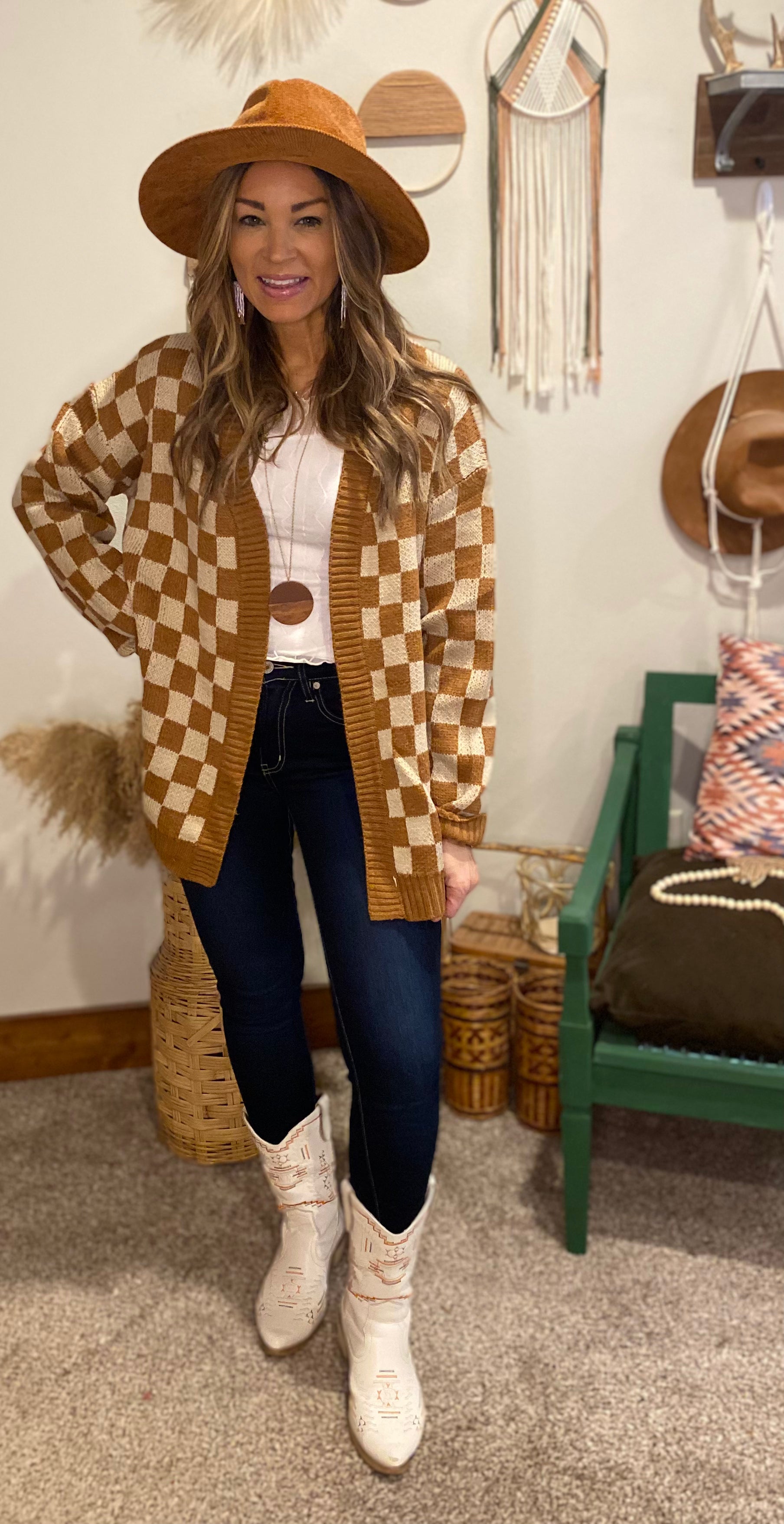 Brown checked cardigan