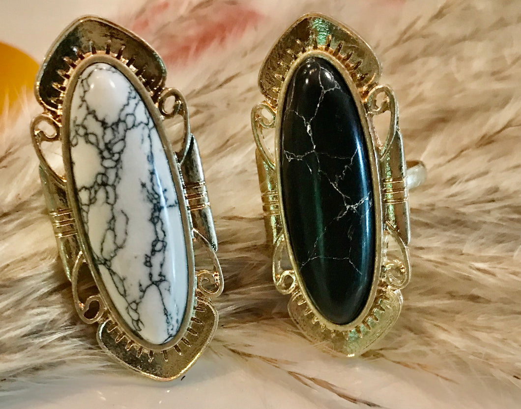 Raquel ring white marble or black marble gem