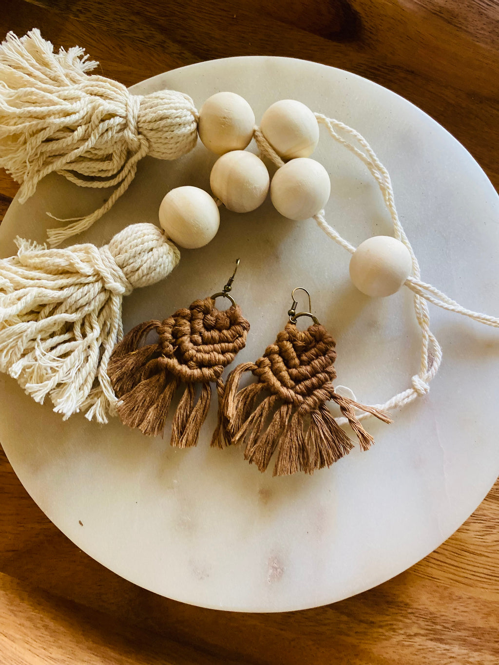 Macrame cream or brown earrings