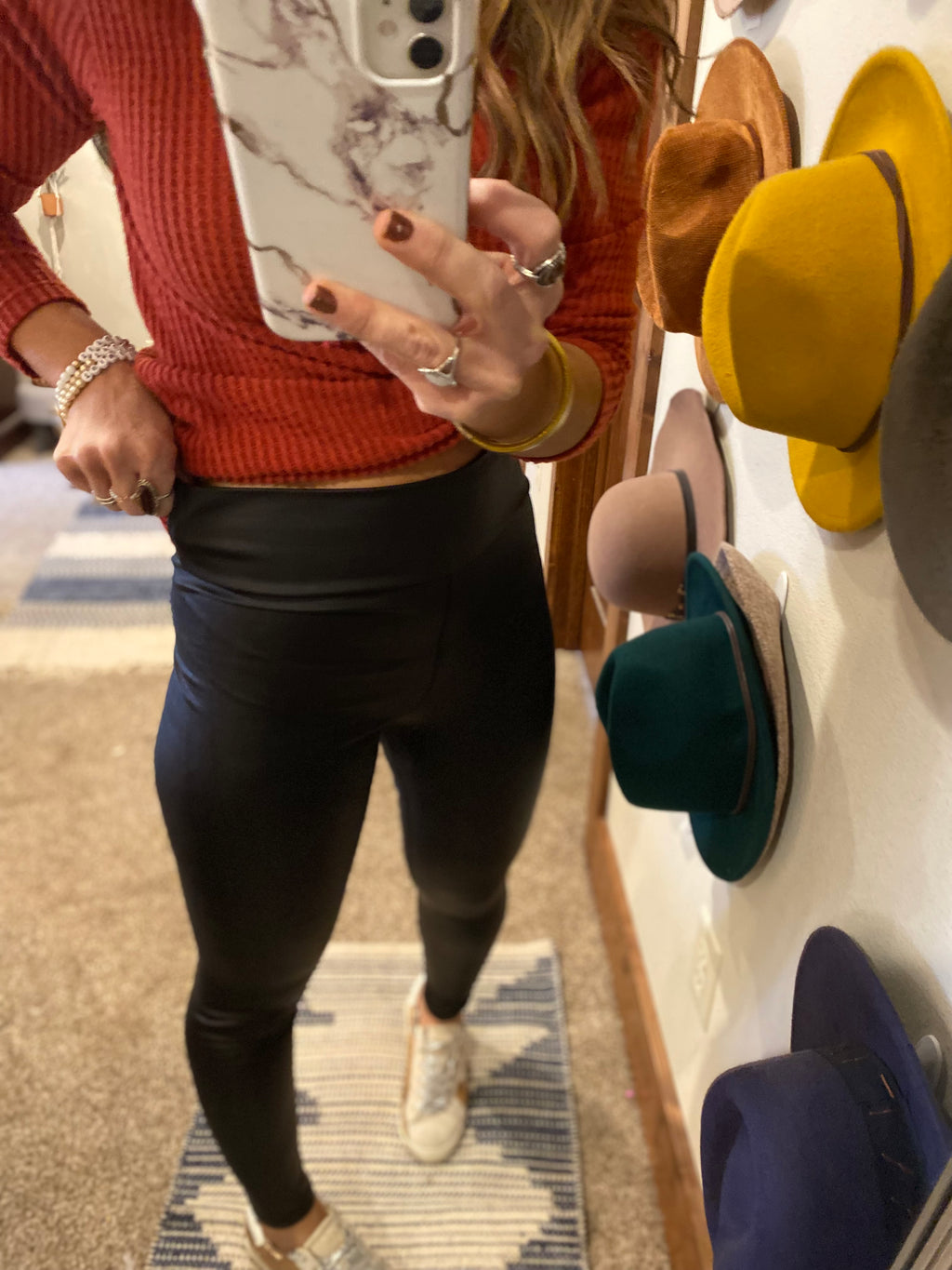 Black faux leather spanx leggings