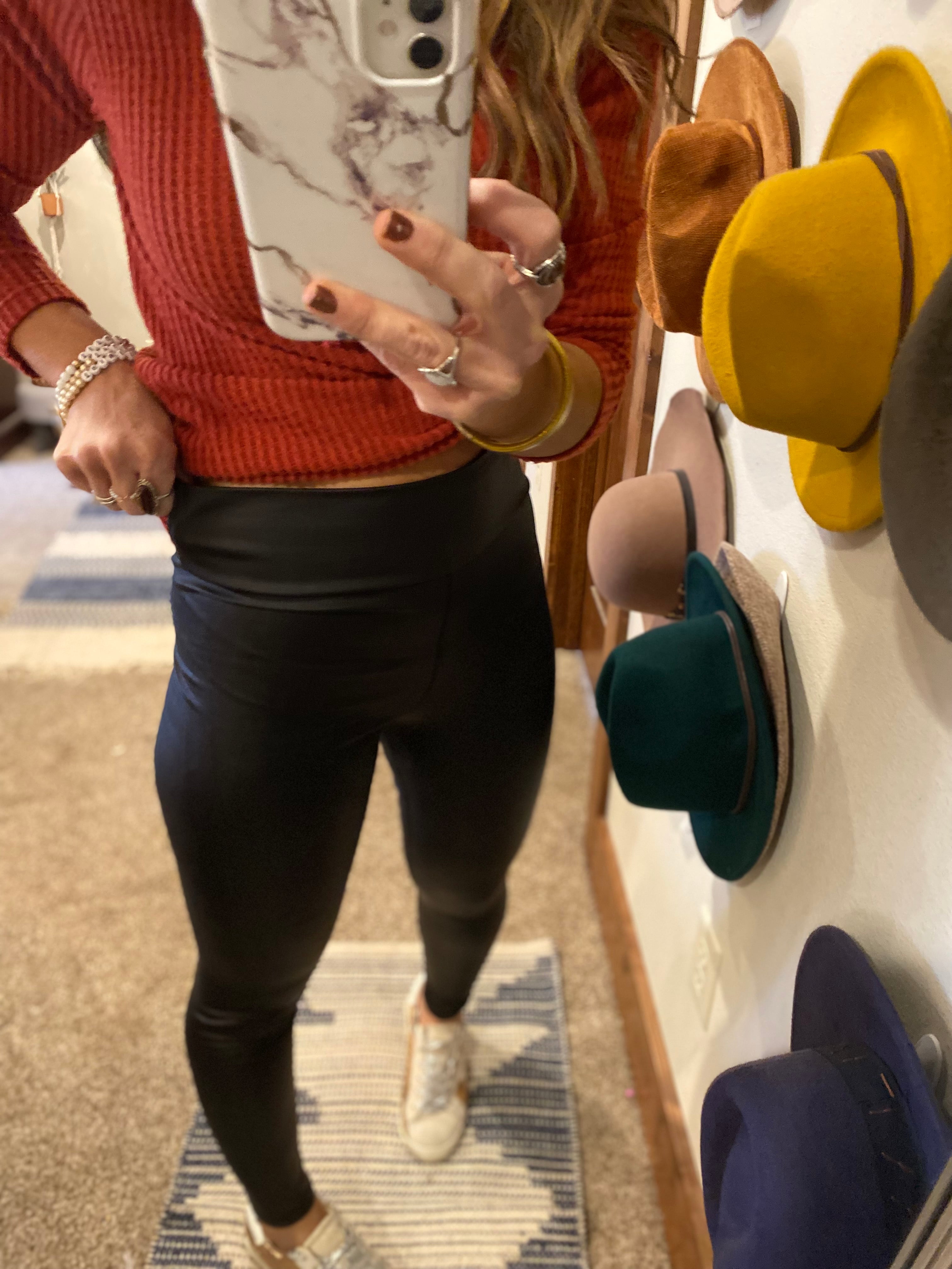 Black faux leather spanx leggings