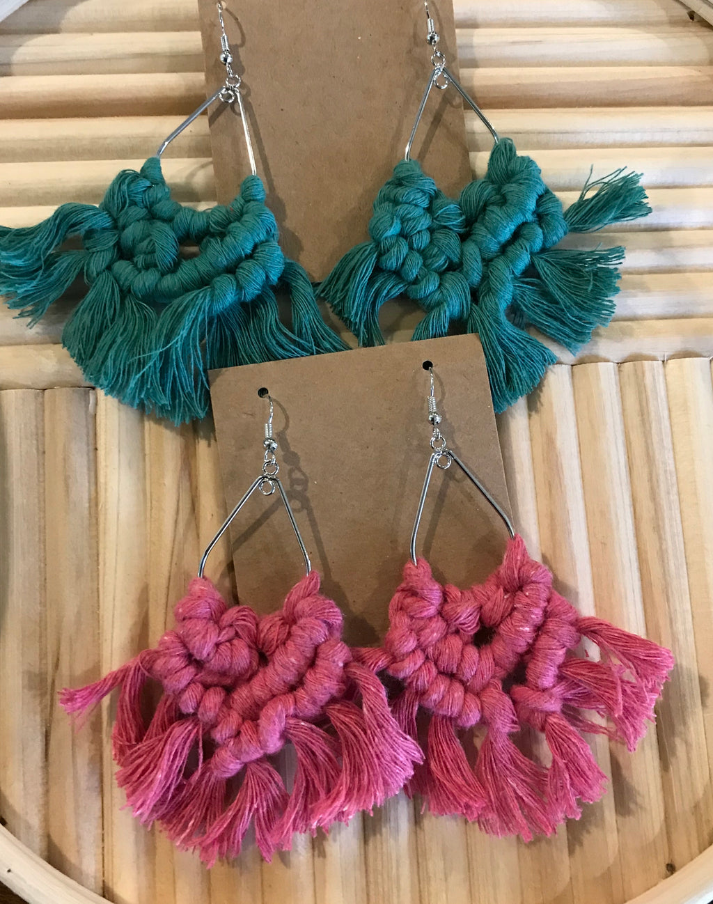 Pink macrame earrings