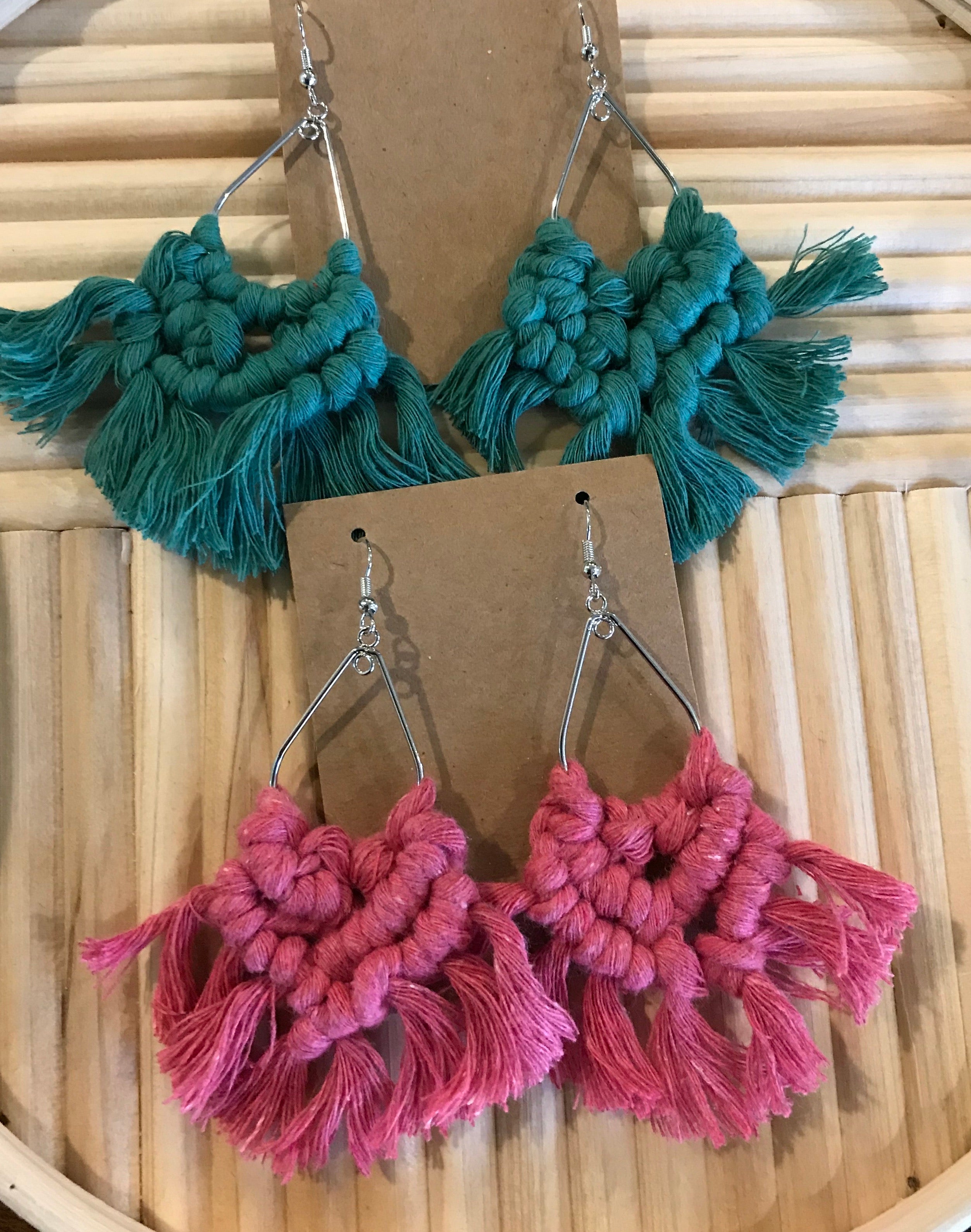 Pink macrame earrings