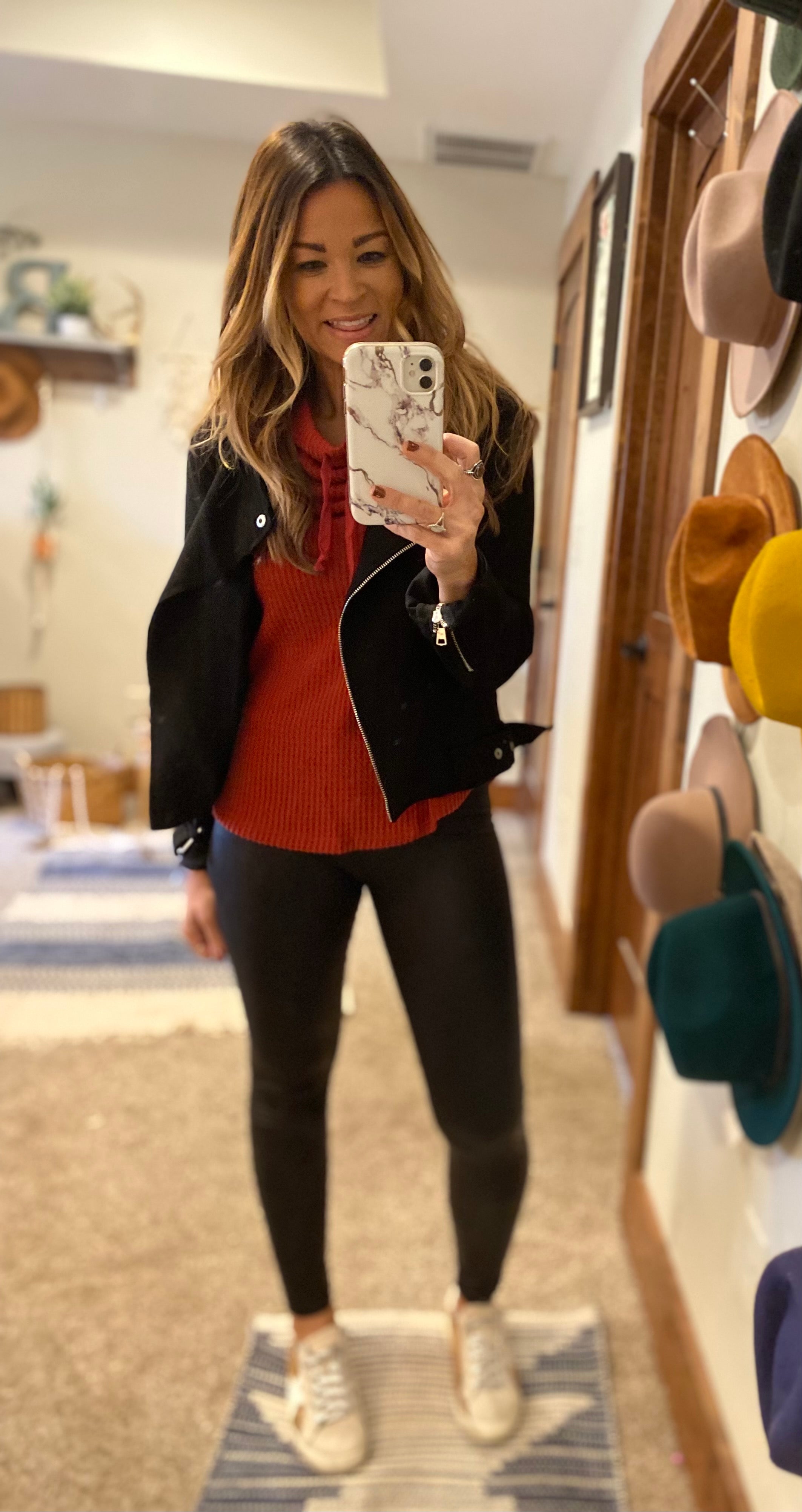 Black faux leather spanx leggings