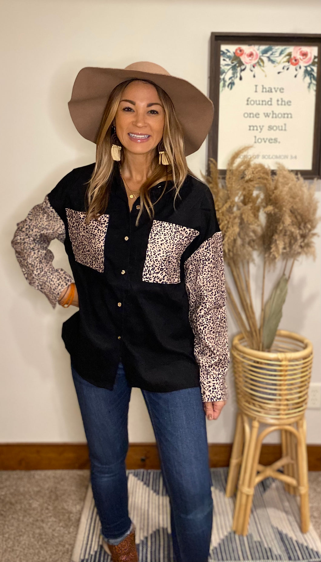 Merez corduroy and leopard button up shirt/ shacket