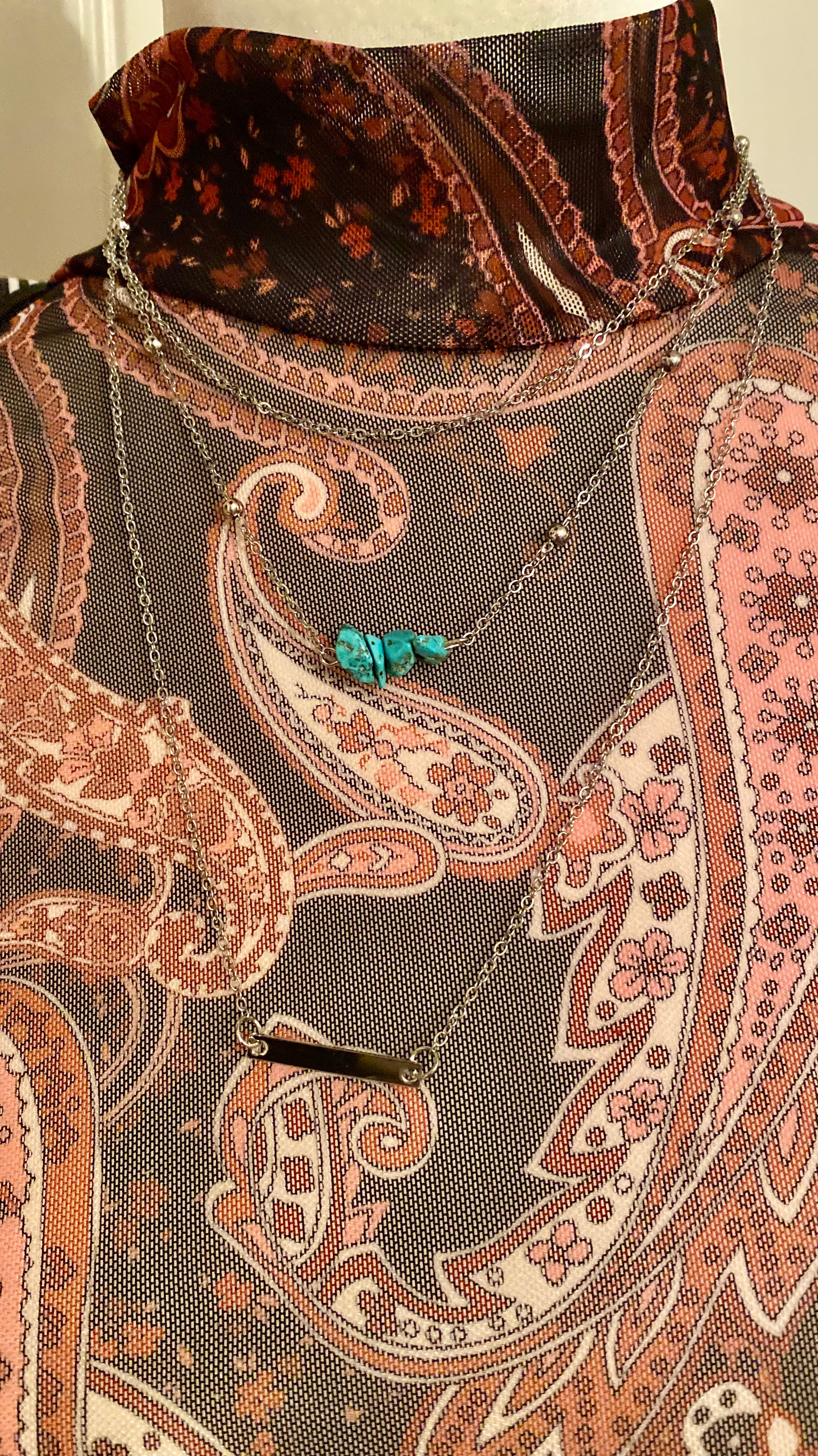 3 piece layering necklaces silver and turquoise