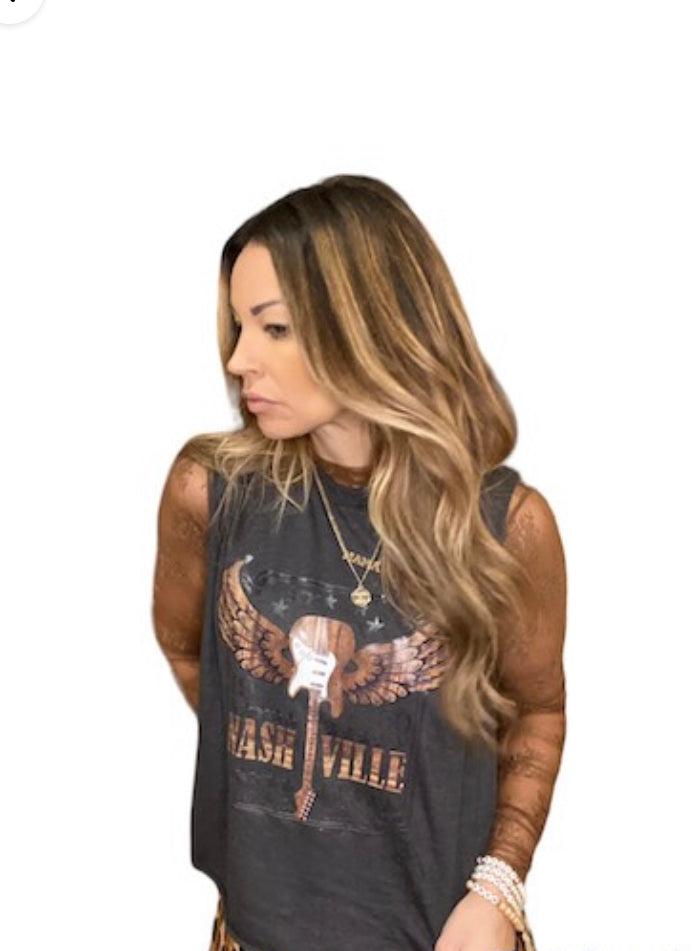 Brown lace long sleeve top / basics