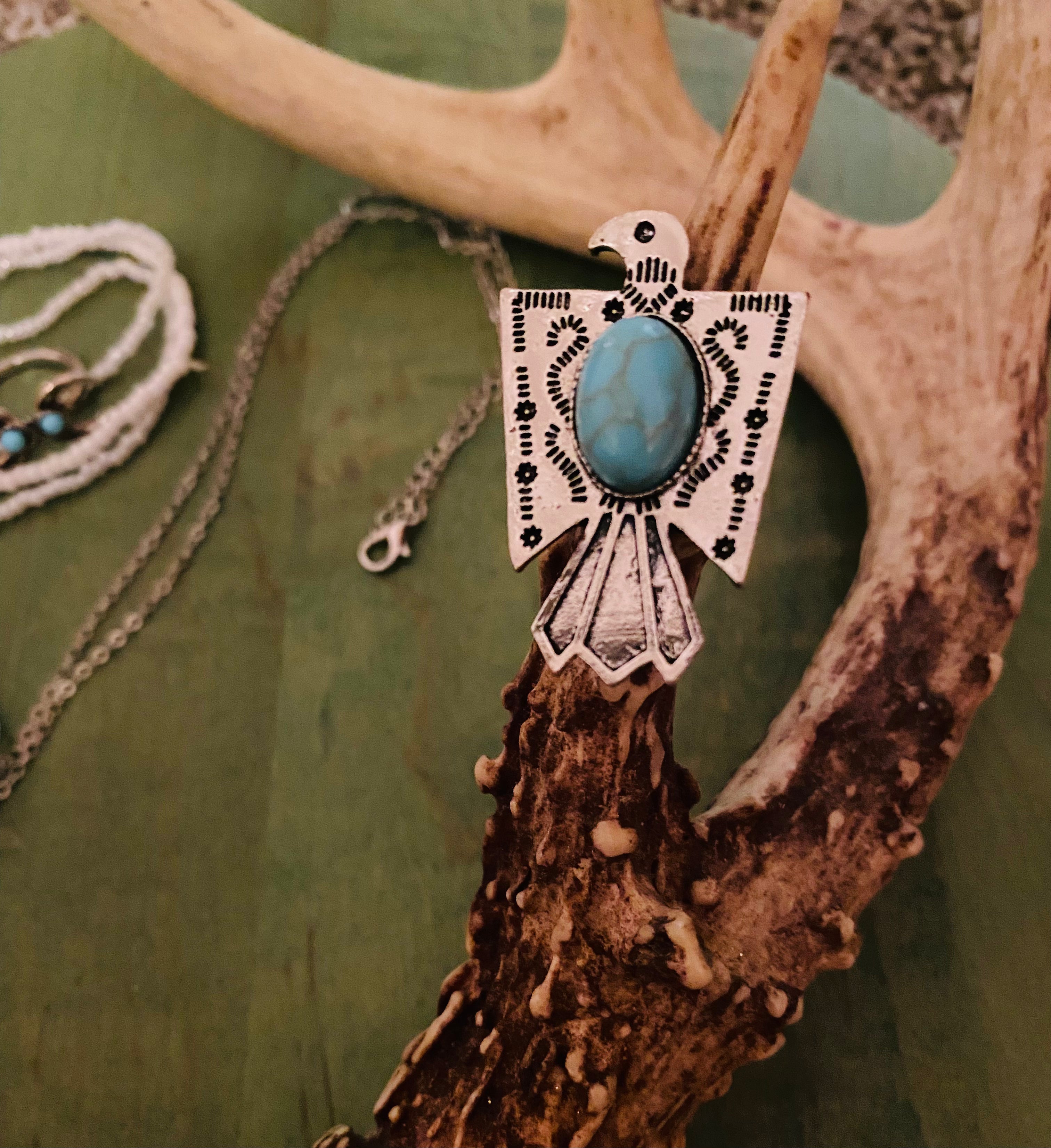 Thunderbird turquoise and silver ring