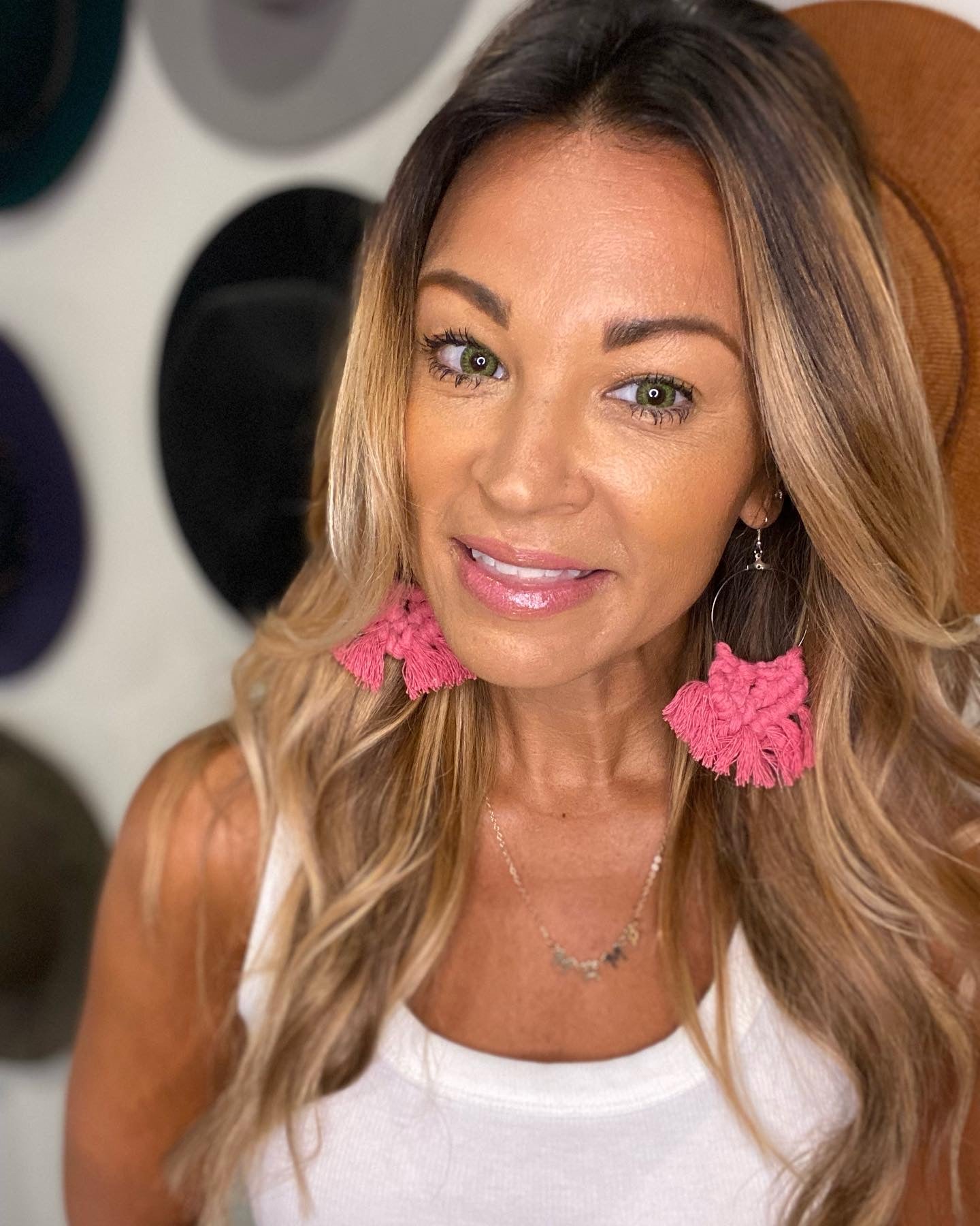 Pink macrame earrings