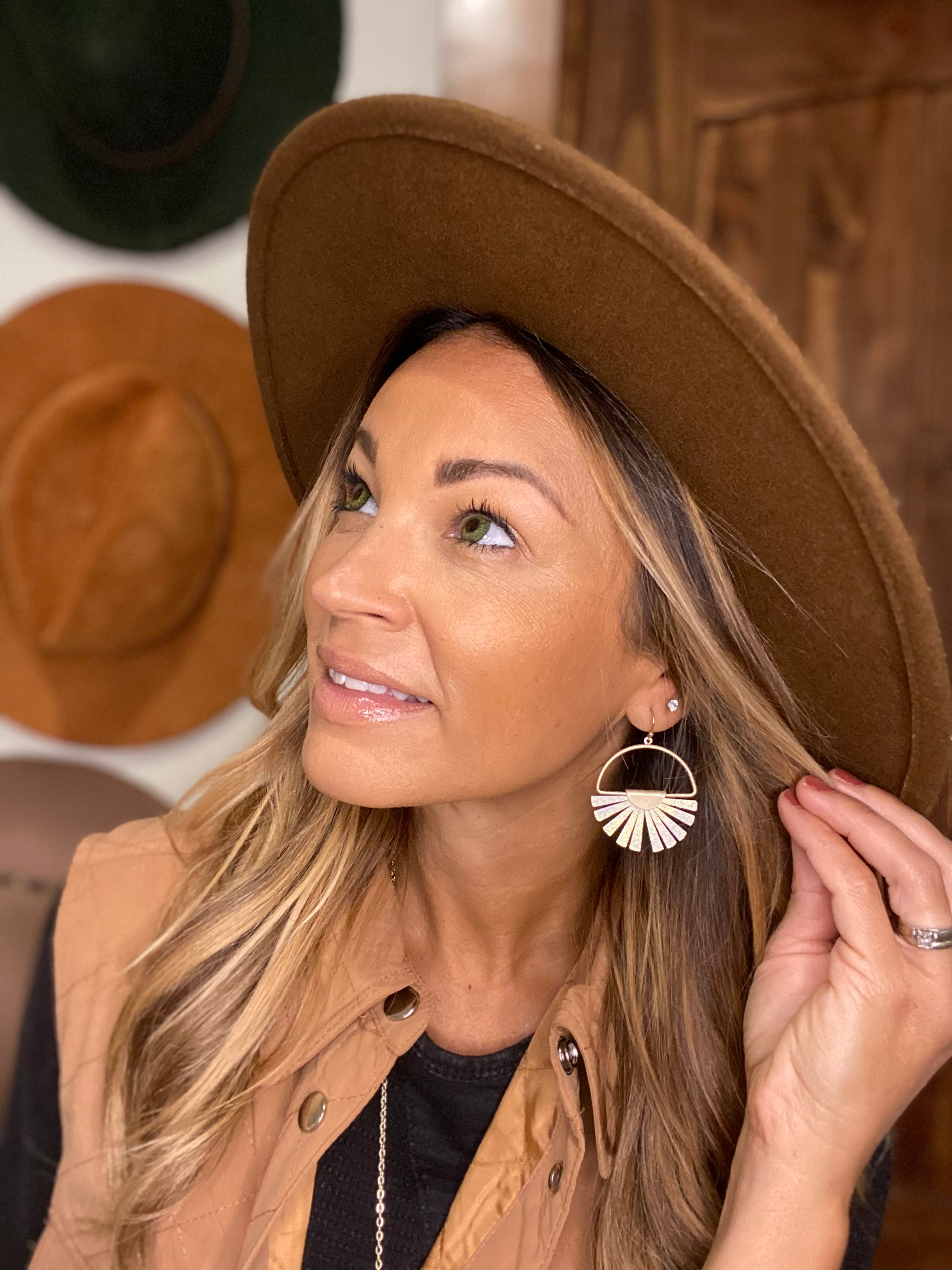 Crescent gold round hoop earrings