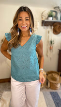 Load image into Gallery viewer, Teal eyelet top/ sale / final sale
