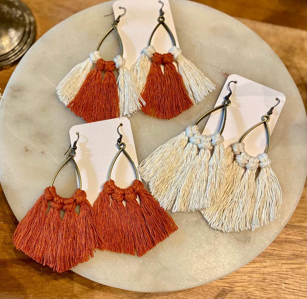 Ivory and rust macrame earrings