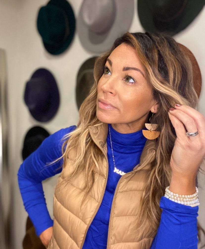 Leather brown stacked earrings