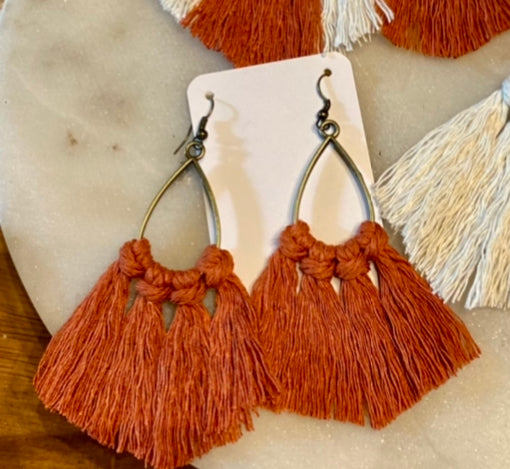 Rust macrame earrings