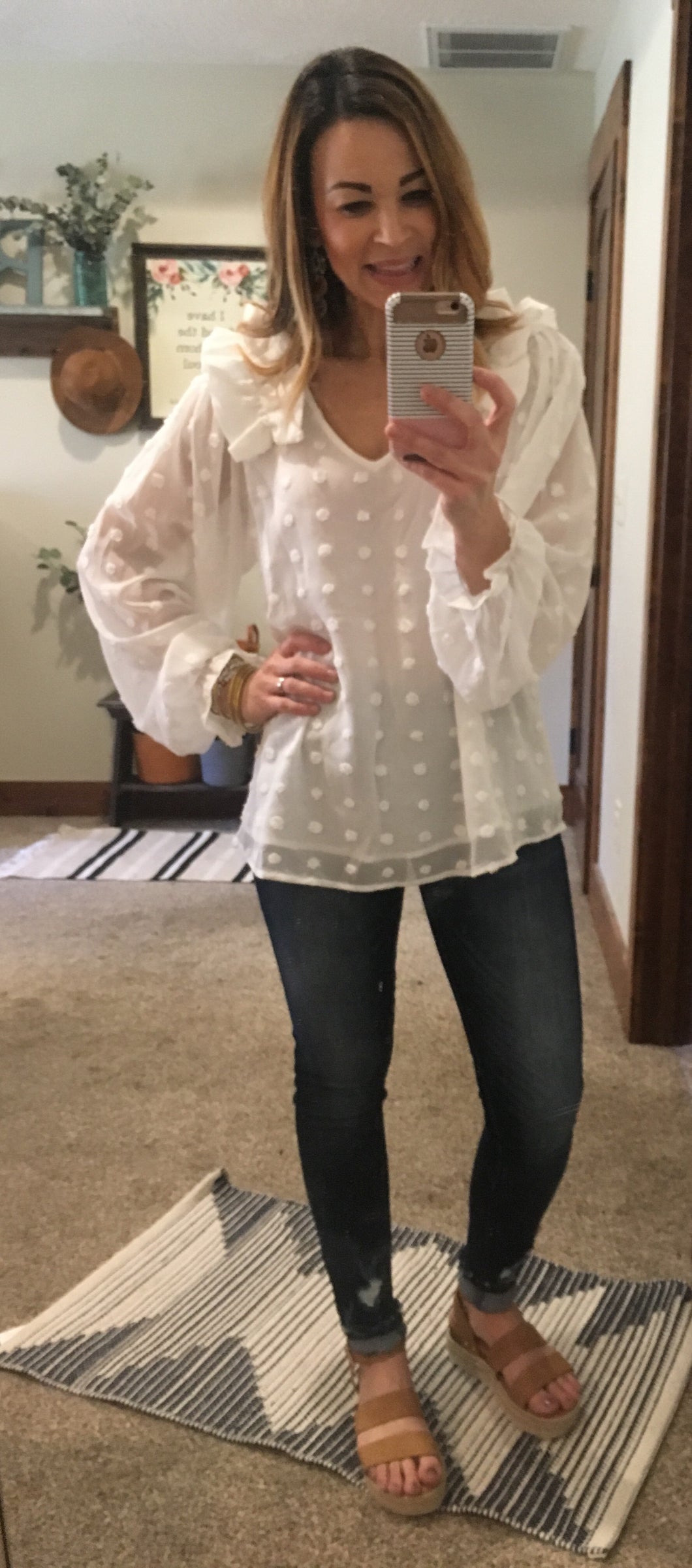 Swiss dot ivory blouse