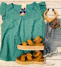Load image into Gallery viewer, Teal eyelet top/ sale / final sale
