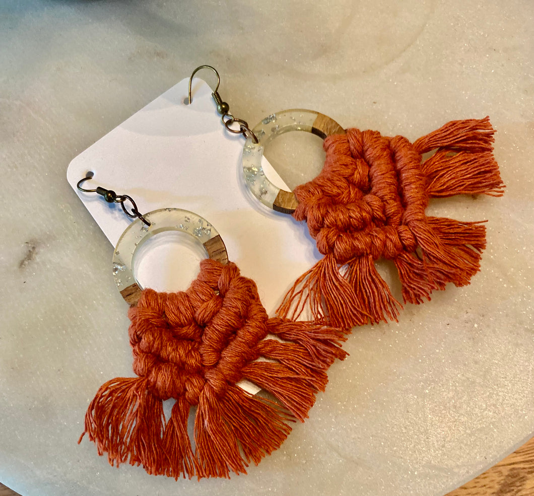 Rust boho macrame earrings