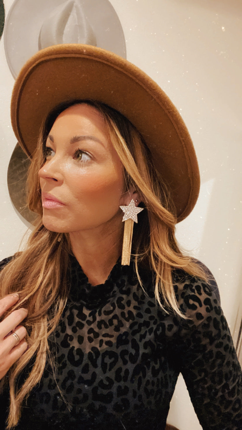 Star gold fringe earrings/ accessories/ concert ready
