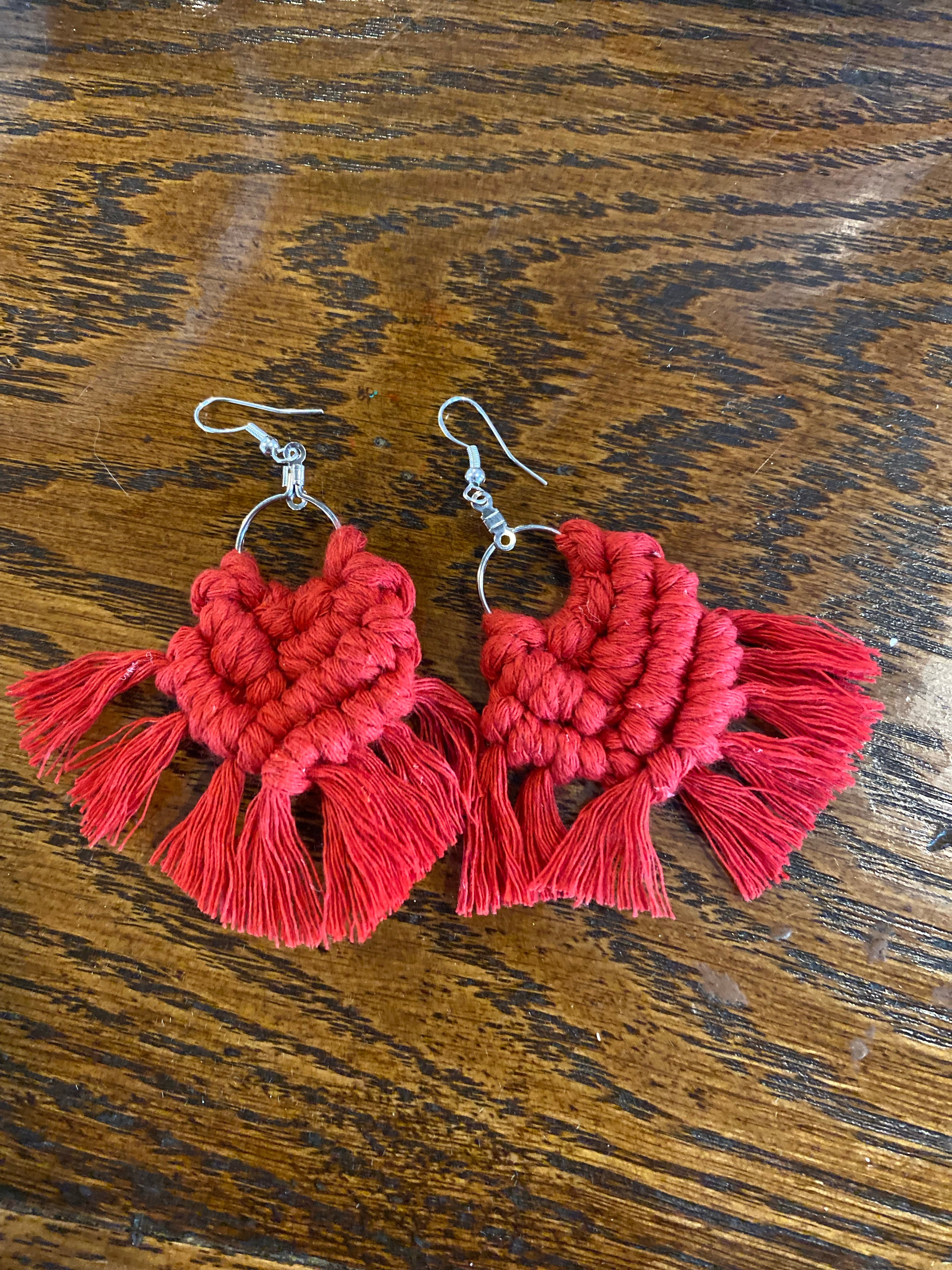 Red macrame earrings