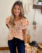 Load image into Gallery viewer, Alice floral top/ orange/ blue / blouse wear to work
